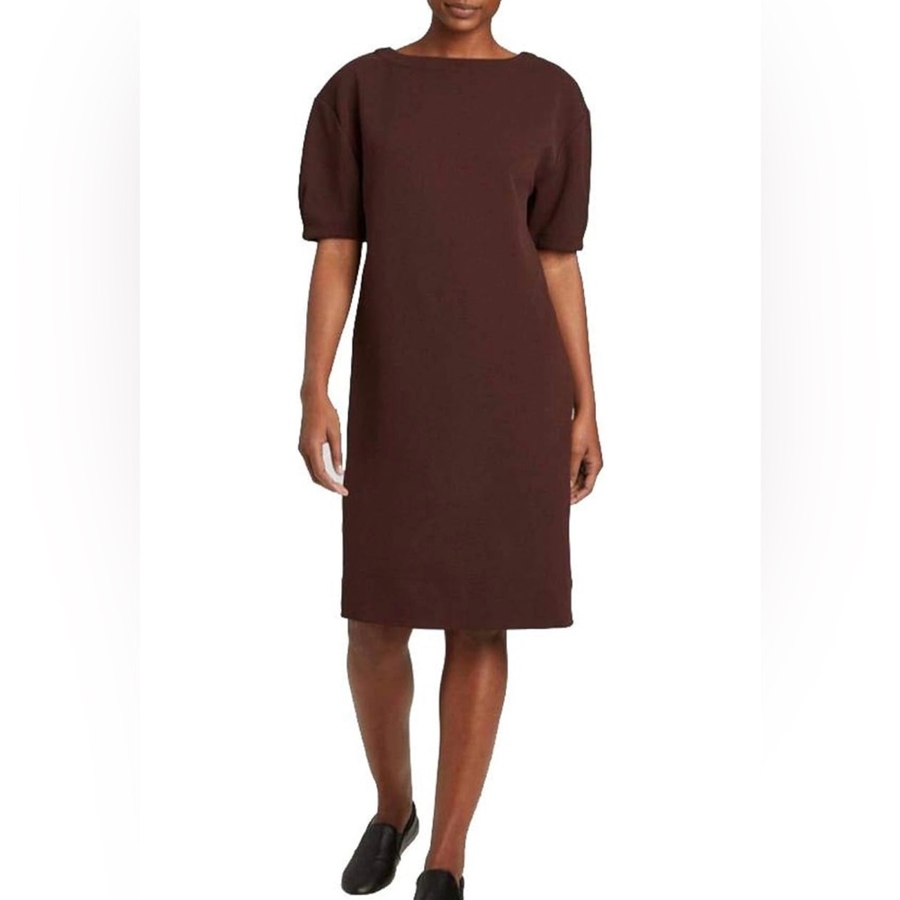•Medium• New Ladies Prologue Textured Knit Puff Sleeve Midi Maroon Brown Dress